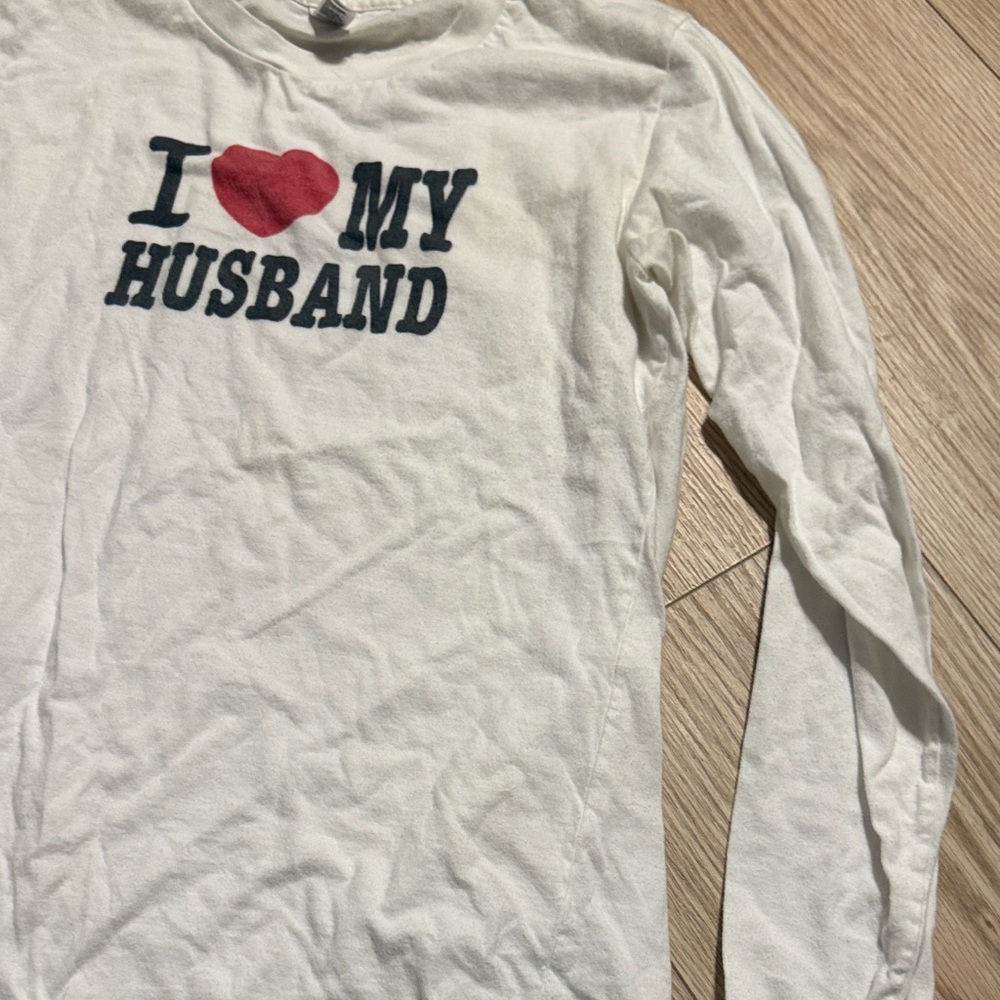 American Apparel White Long-Sleeve Tee with Red Heart "I ♥ MY HUSBAND" - Picture 4 of 5